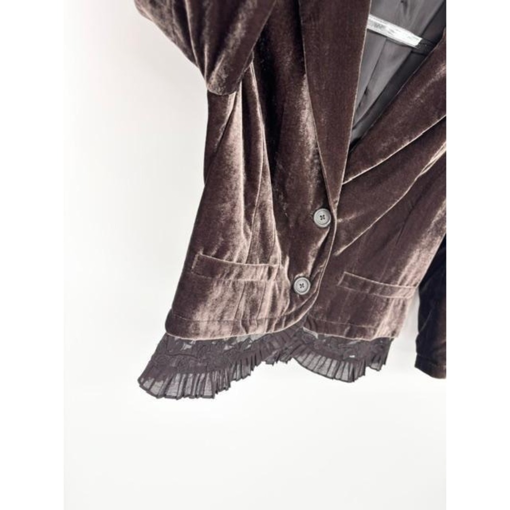 Vintage Y2K Velvet Lace Trim Blazer‎ Cropped Ruffle Dark Fairy Whimsigoth DKNY - Picture 3 of 8